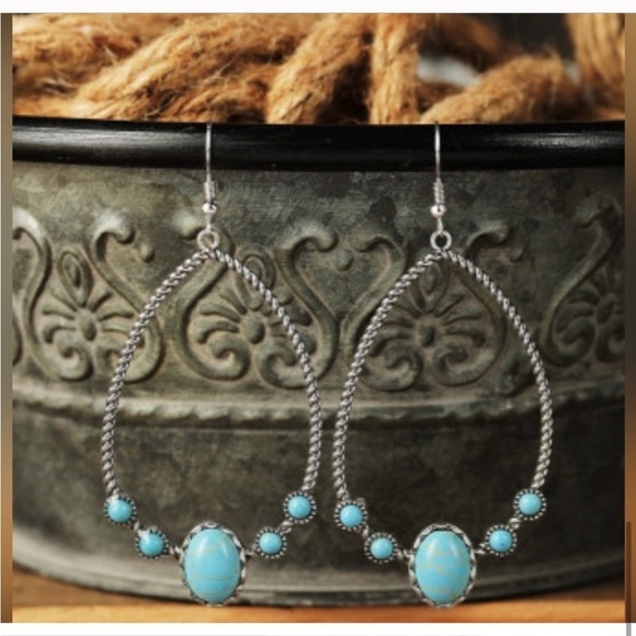 Boho Festival Western Style Water Drop Silver Hook
Turquoise Earrings, NWT - Picture 3 of 7